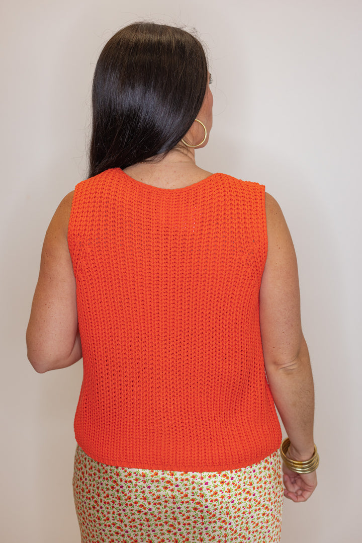 orange knit sleeveless sweater cardigan top