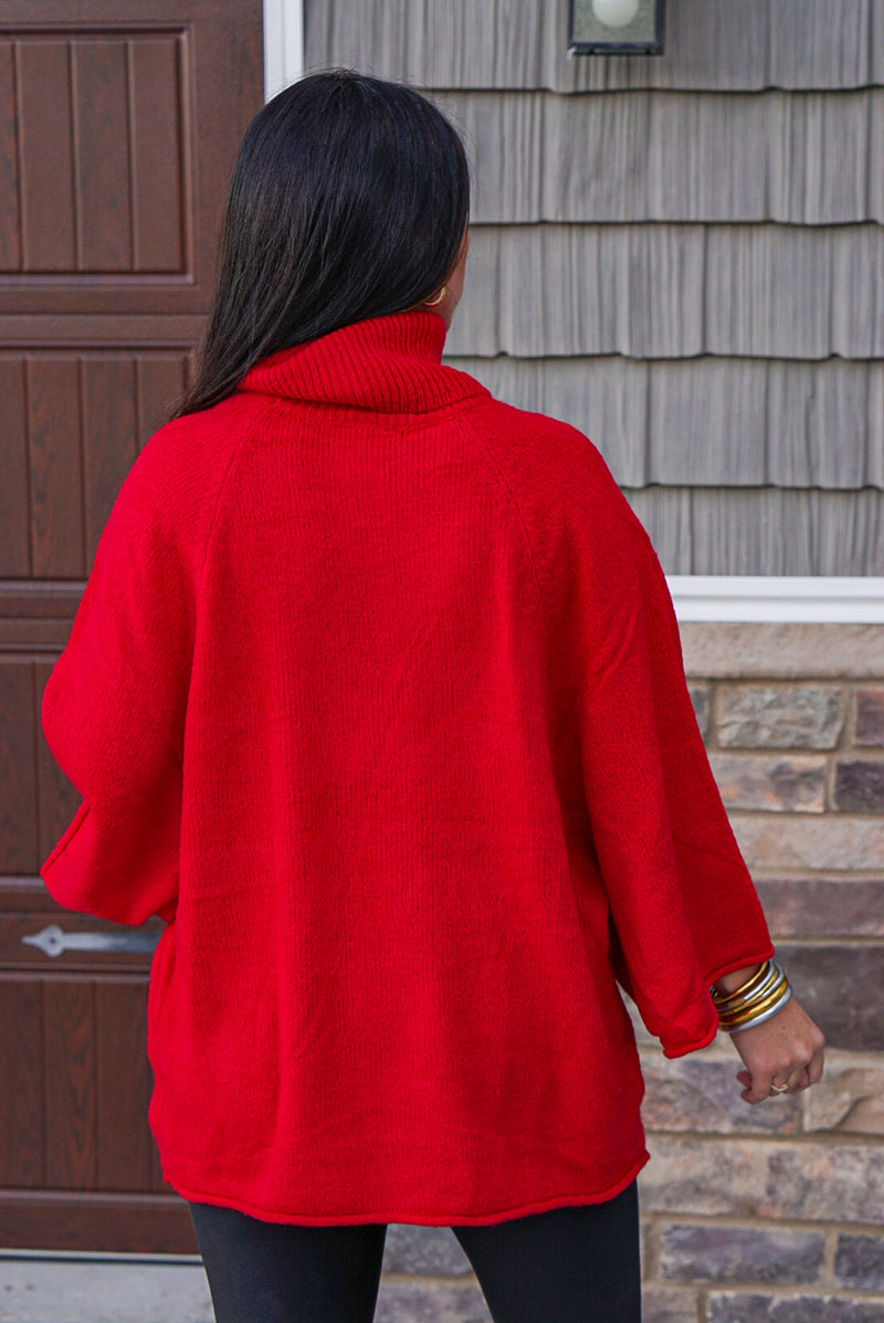 oversized red classy turtleneck sweater