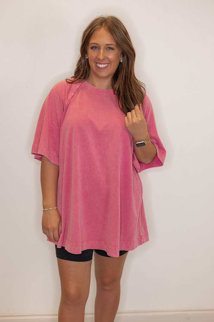 The Perfect oversized washed cotton pink tee shirt