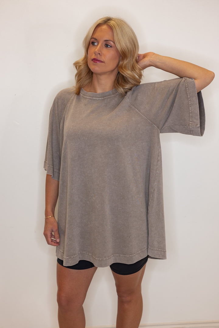 Women's oversized faded brown cotton tee shirt