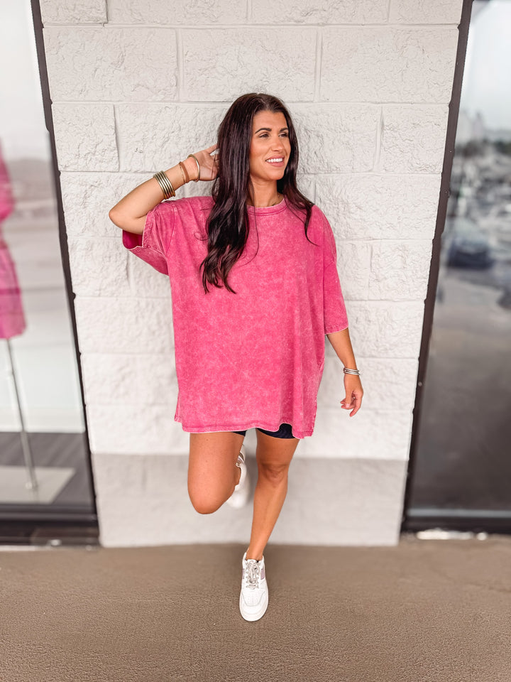 oversized washed pink cotton tee shirt