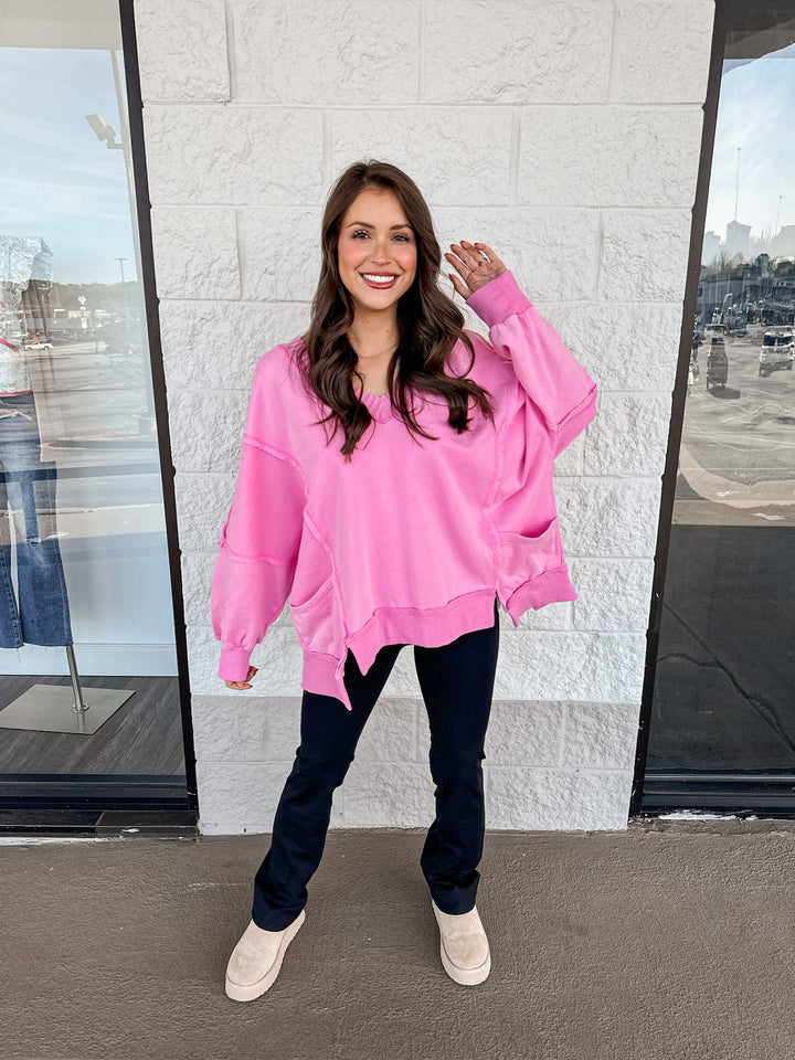 cotton pink oversized pullover sweatshirt