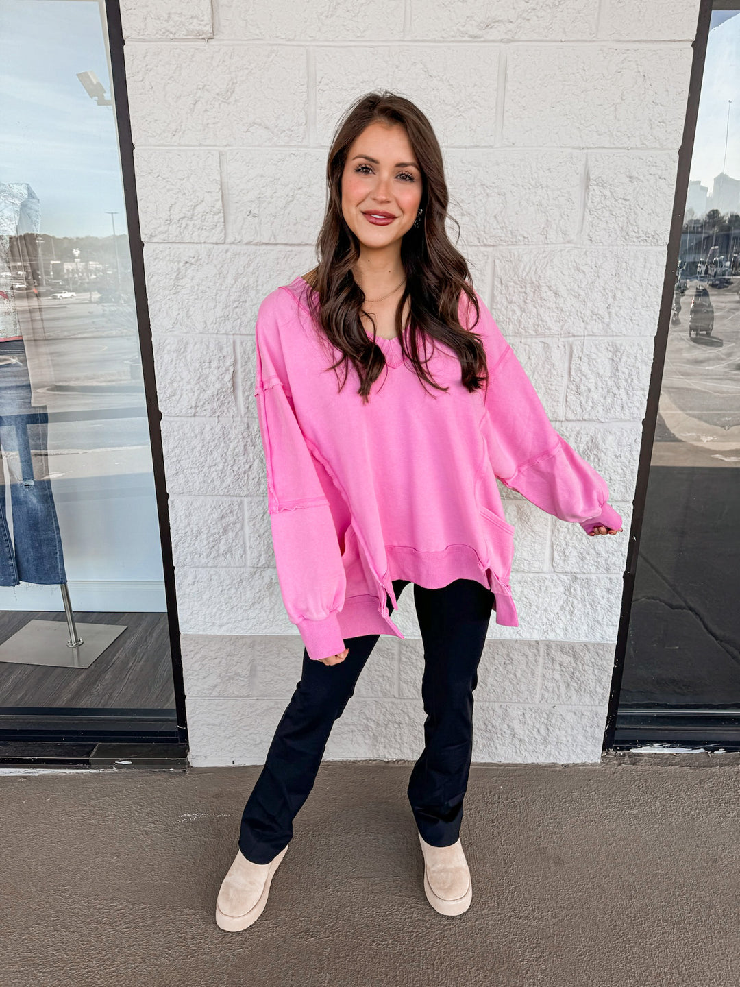 cotton pink oversized pullover sweatshirt