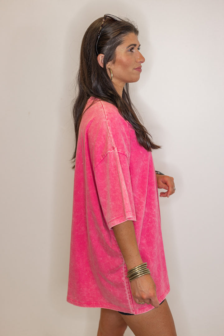 pink oversized mineral washed cotton tee