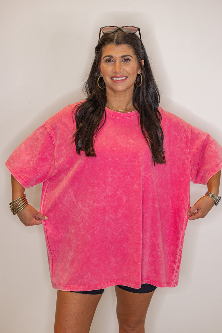 pink oversized mineral washed cotton tee