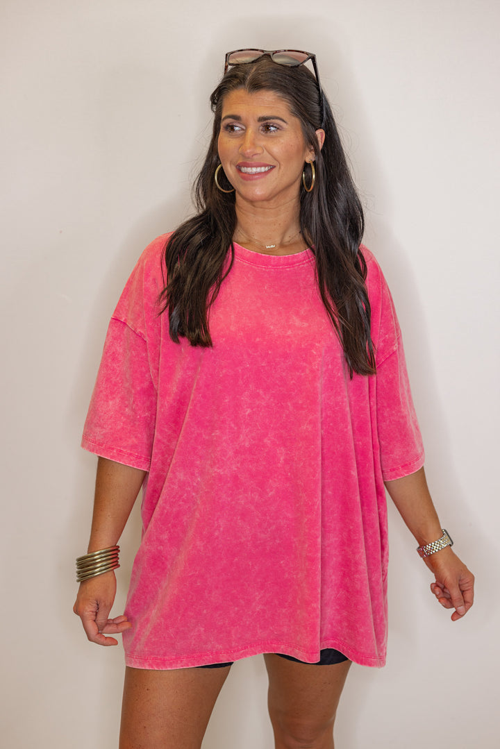 pink oversized mineral washed cotton tee