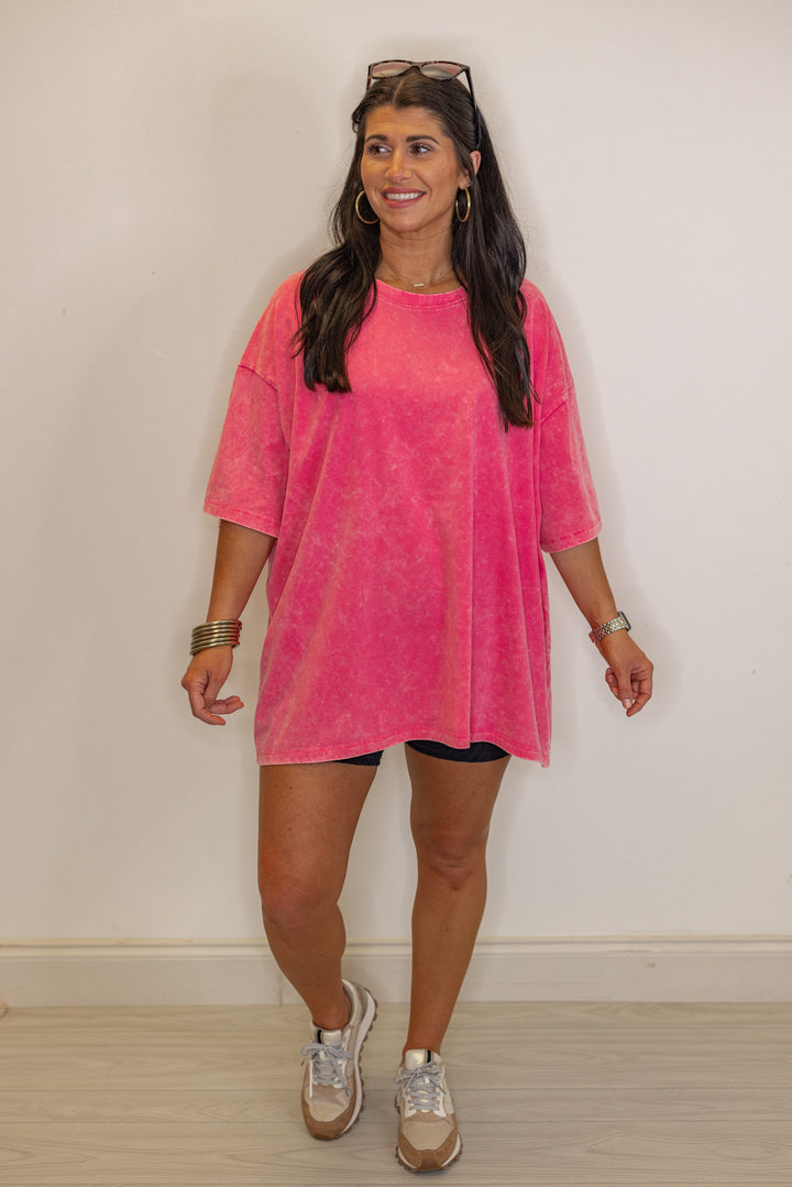 pink oversized mineral washed cotton tee
