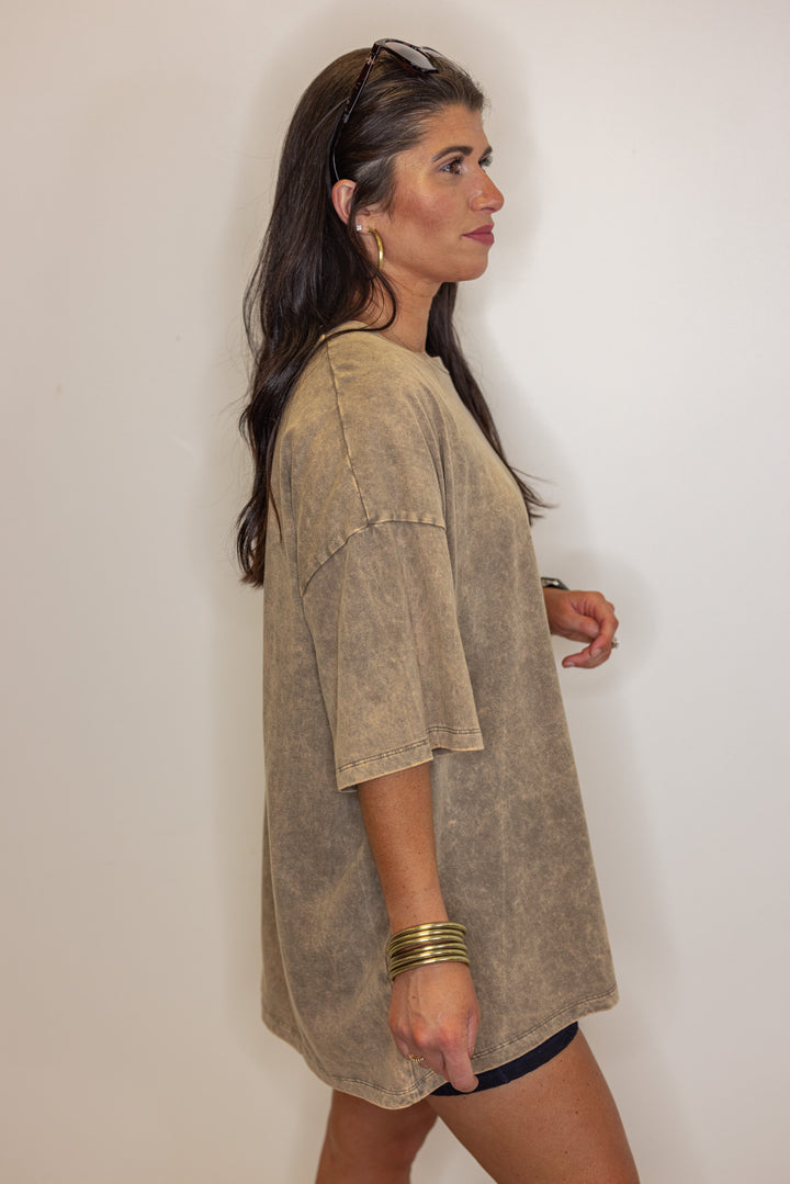 mocha mineral washed cotton oversized tee