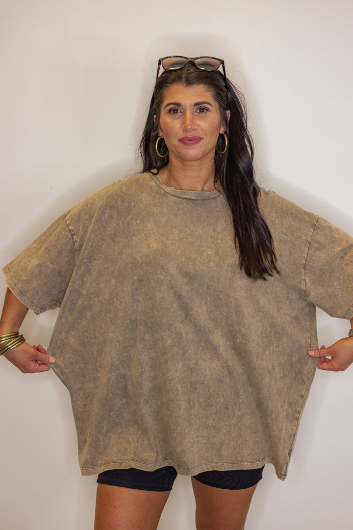 mocha mineral washed cotton oversized tee
