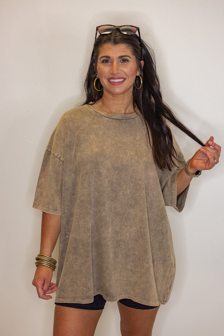 mocha mineral washed cotton oversized tee