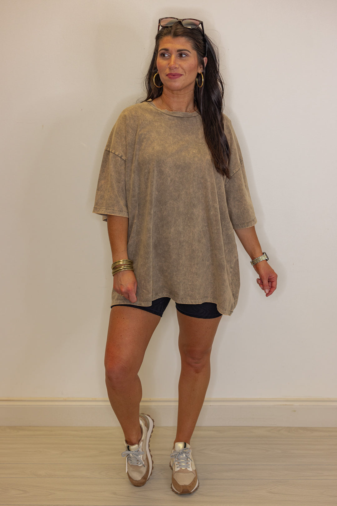mocha mineral washed cotton oversized tee