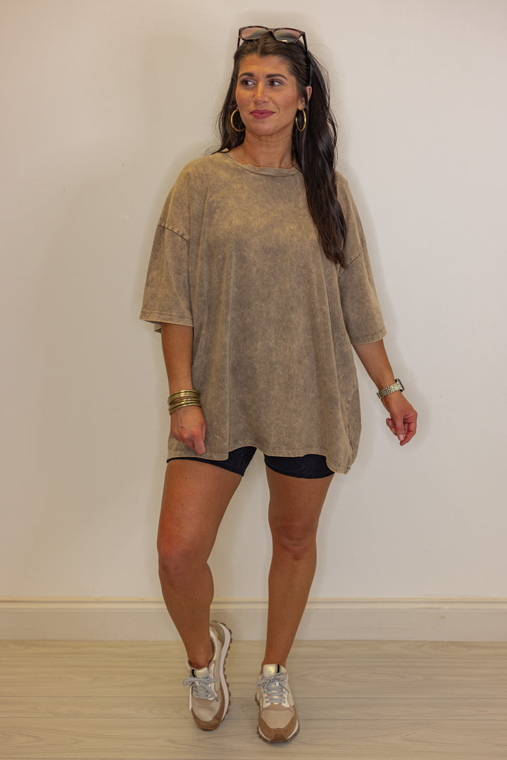mocha mineral washed cotton oversized tee