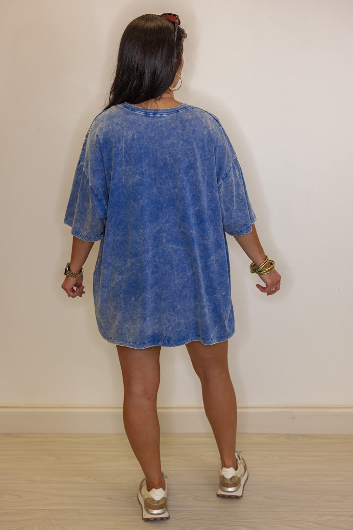 blue mineral washed cotton oversized tee