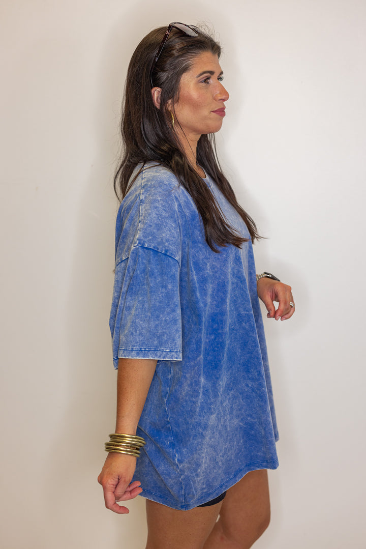 blue mineral washed cotton oversized tee