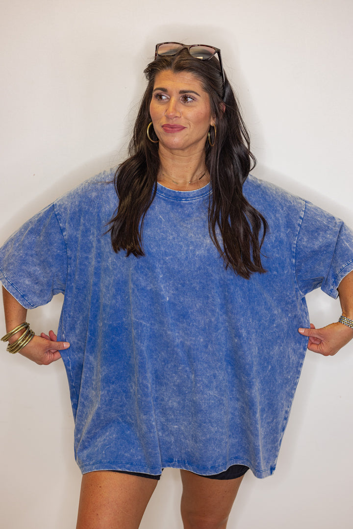 blue mineral washed cotton oversized tee