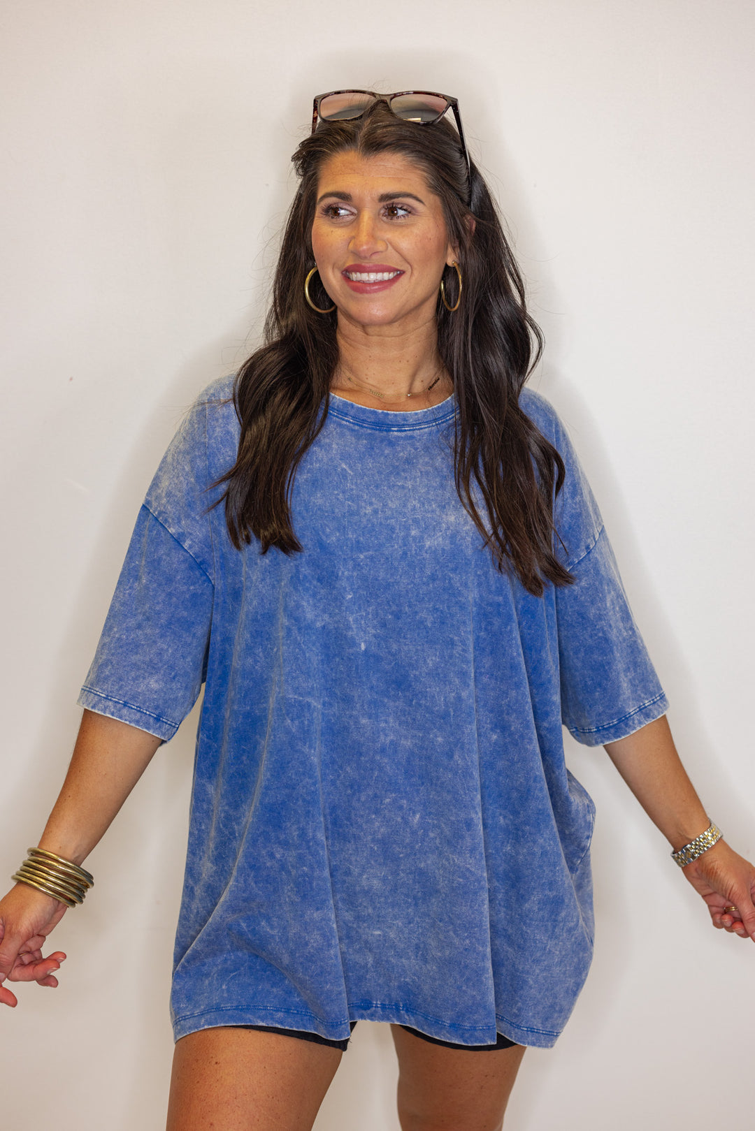 blue mineral washed cotton oversized tee