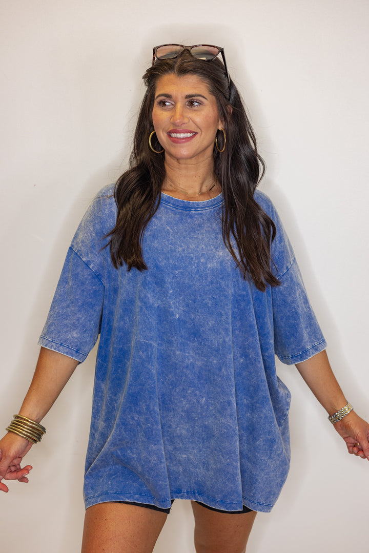 blue mineral washed cotton oversized tee