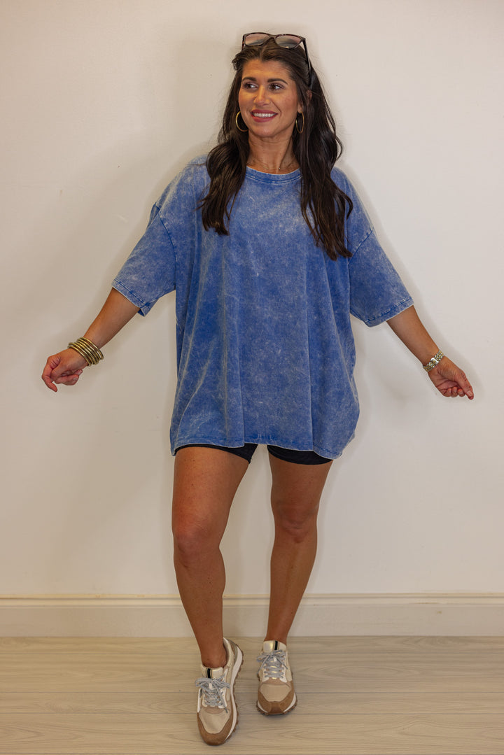 blue mineral washed cotton oversized tee