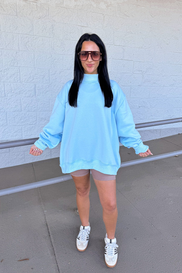 bucketlist oversized mock neck sweatshirt blue full body