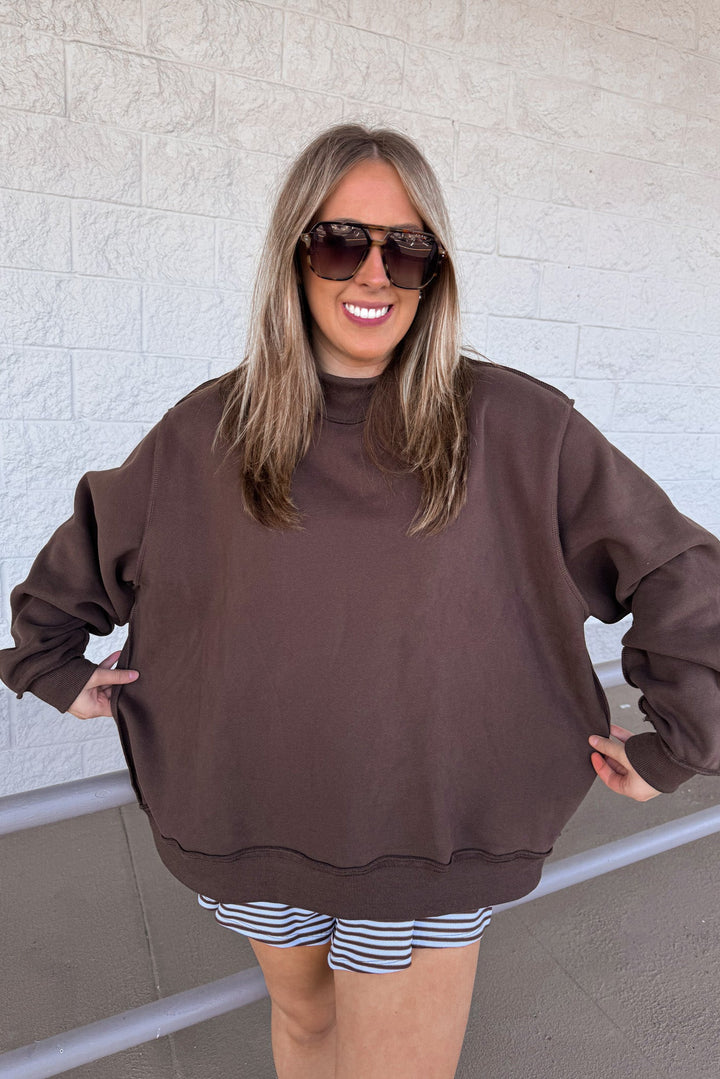 bucketlist oversized mock neck brown sweatshirt width