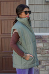 oversized olive quilted puffer vest