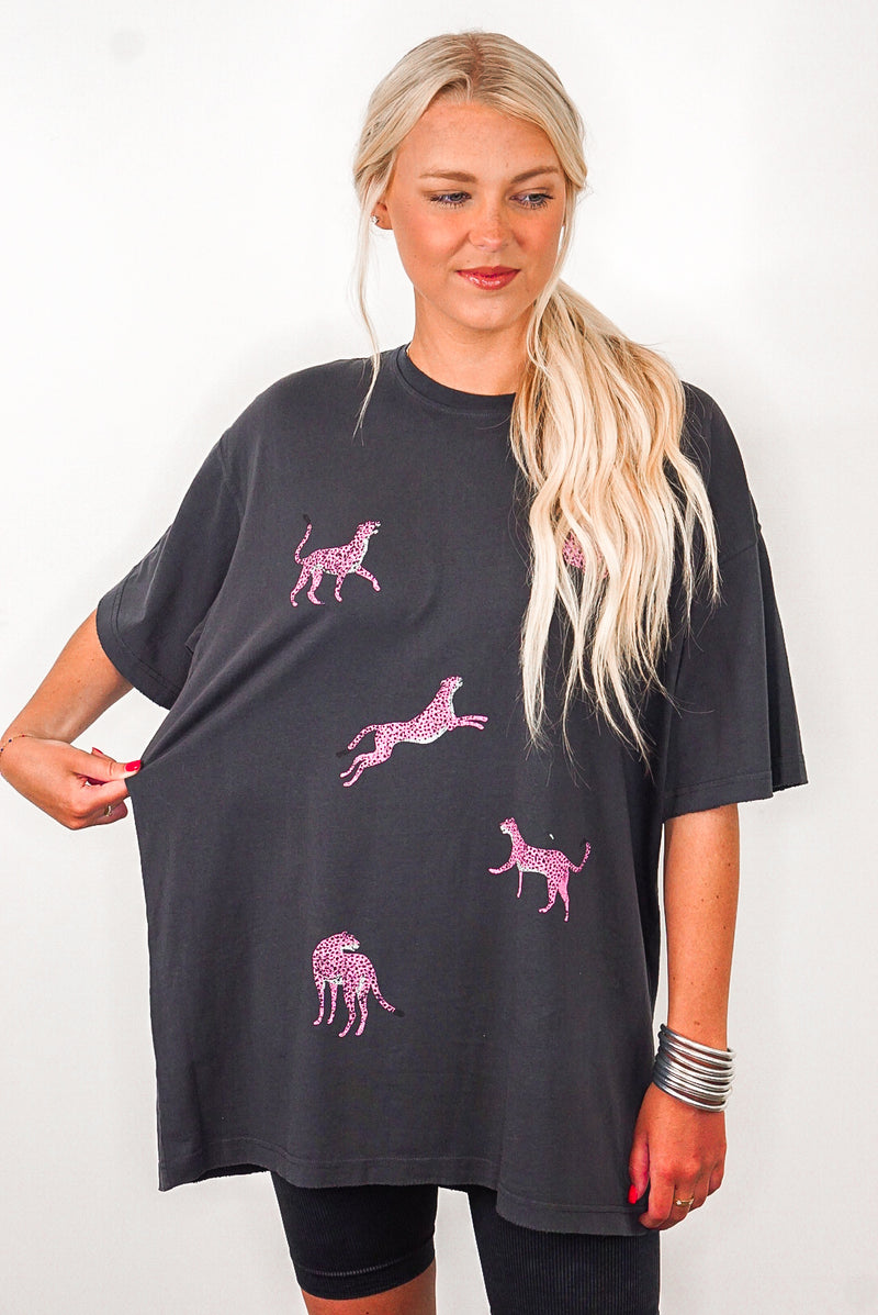 pink cheetah zutter oversized graphic tee