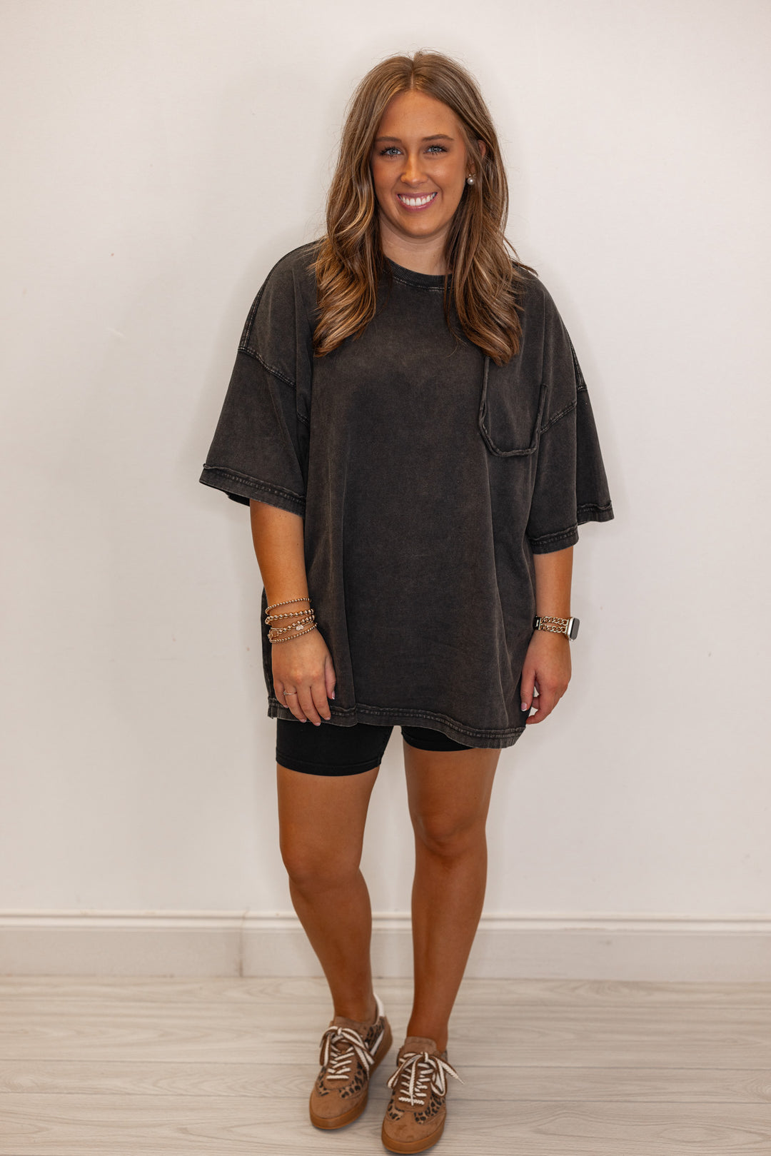 Women's mineral washed black oversized tee by Easel