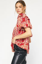 Entro Paisley print top in red, hot pink and ivory