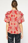 Entro Paisley print top in red, hot pink and ivory