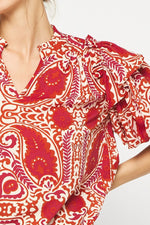 Entro Paisley print top in red, hot pink and ivory