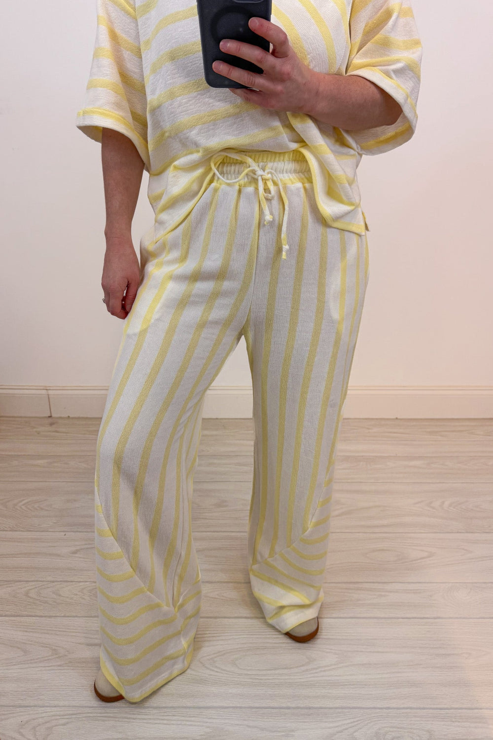 pale yellow striped knit pants set