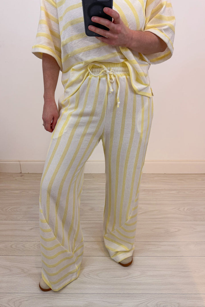 pale yellow striped knit pants set