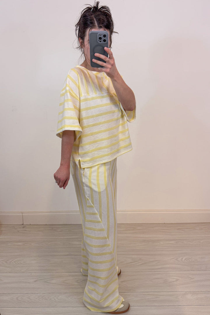 pale yellow striped knit matching set