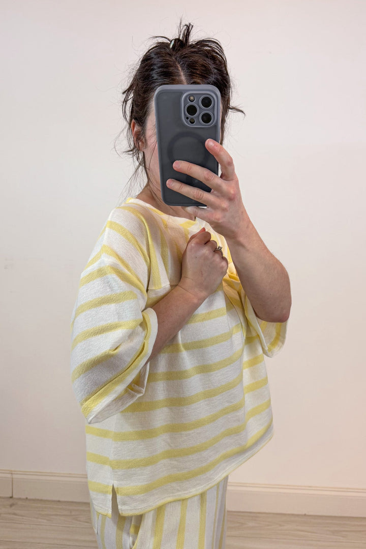 pale yellow striped knit matching set