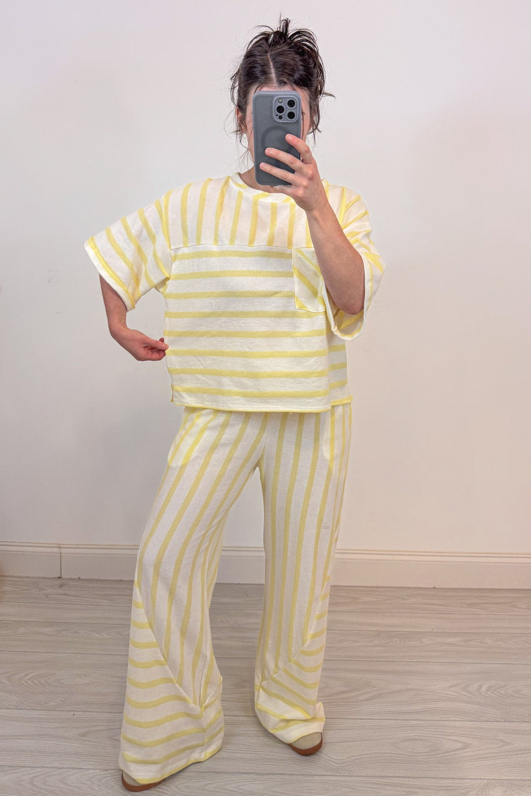 pale yellow striped knit set