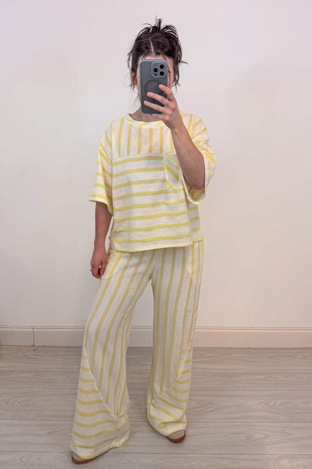 pale yellow striped knit set