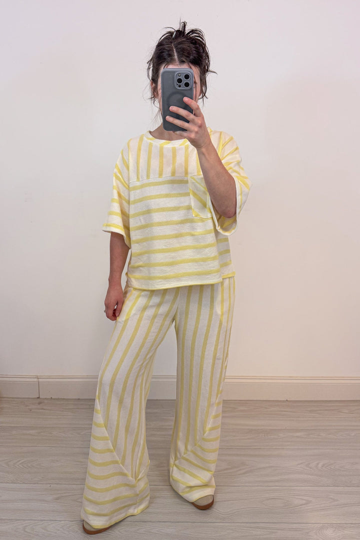 pale yellow striped knit set