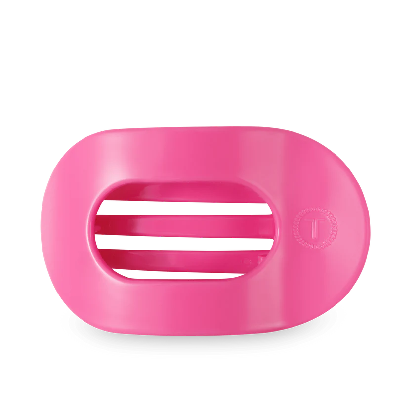 teleties pink flat round hair claw clip