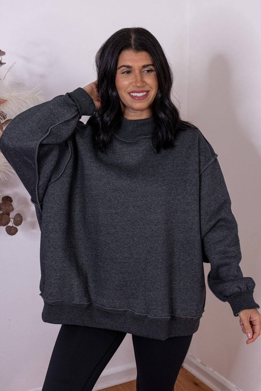 Women&#39;s charcoal reversible mock neck sweatshirt by Bucketlist