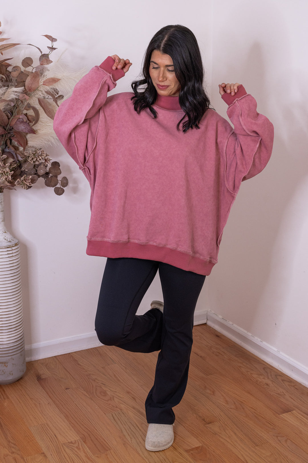 Women&#39;s washed mauve mock neck sweatshirt by Bucket List