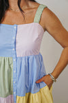 spring pastel colorblock babydoll midi dress