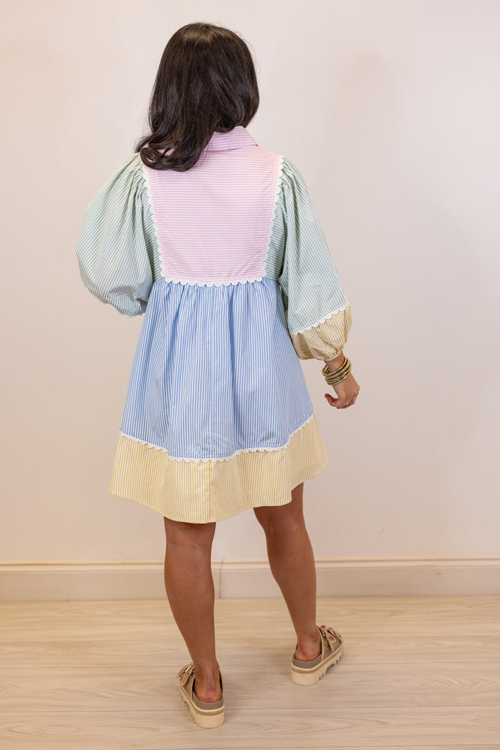 pastel stripe seersucker babydoll dress