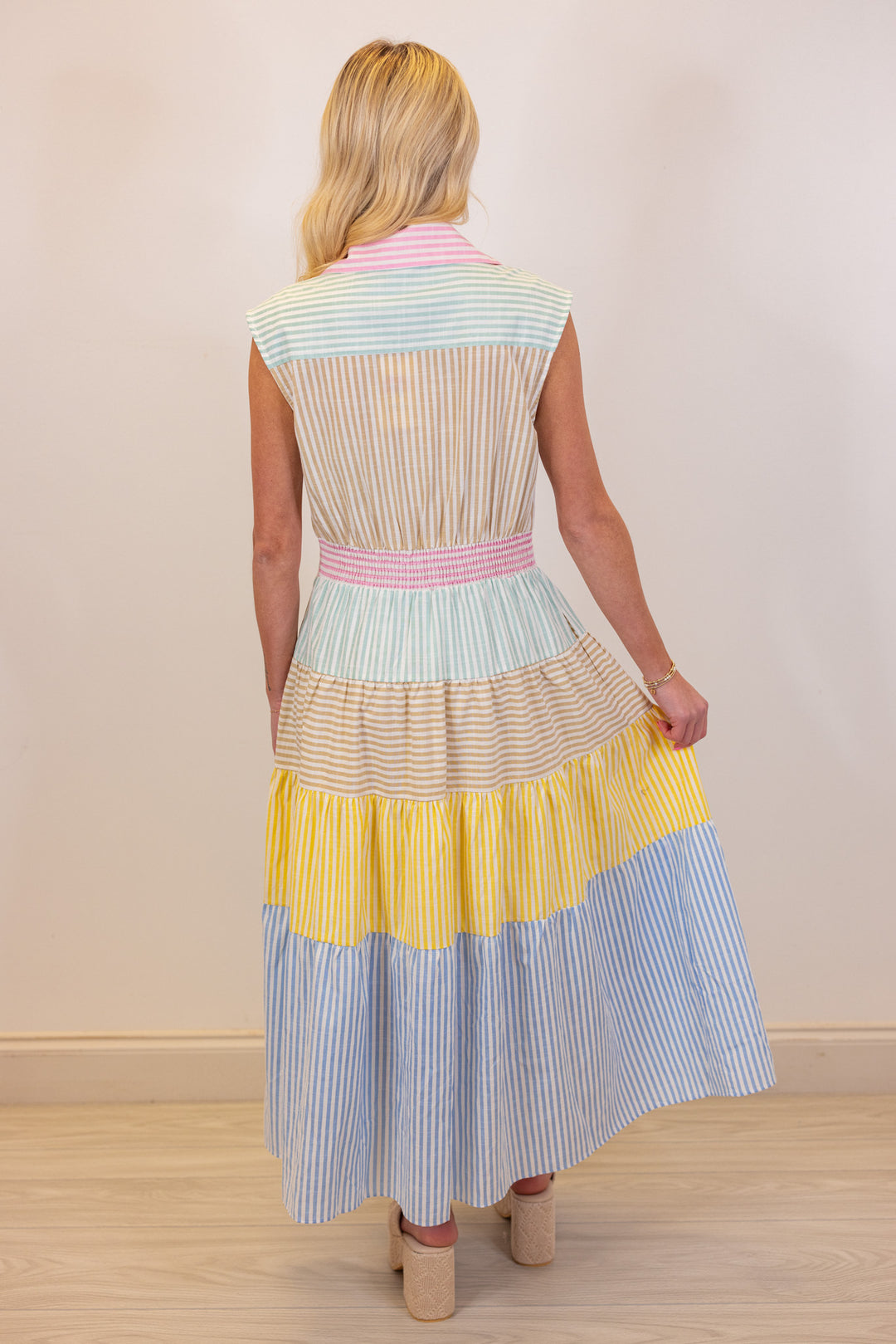 pastel seersucker stripe midi dress