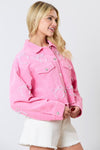 Peach Love California Pink corduroy cropped jacket with beaded pearl bow ties