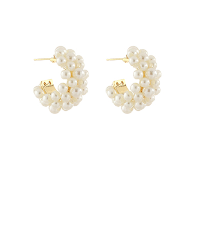 pearl cluster hoop earrings