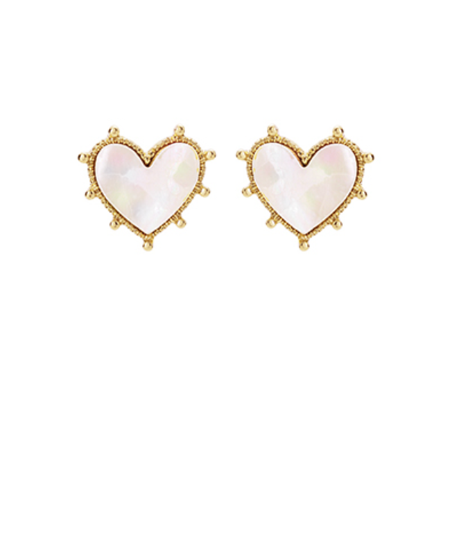 pearl heart gold stud earrings