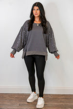 pearl sleeve charcoal sweatshirt