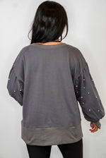 pearl sleeve charcoal sweatshirt