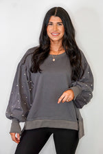 pearl sleeve charcoal sweatshirt