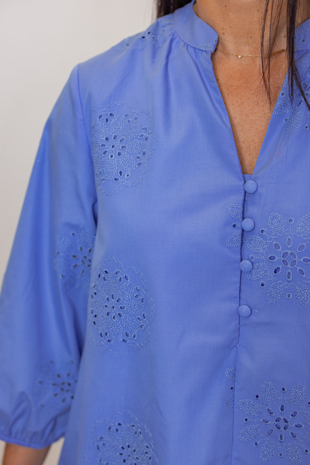 blue eyelet detail shift dress
